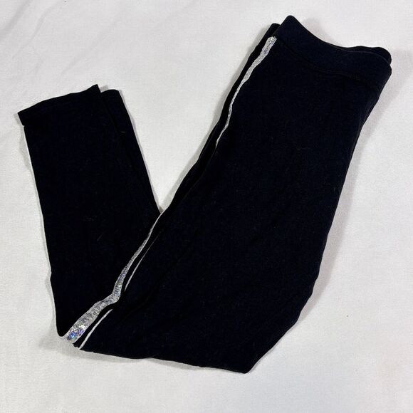 Victoria's Secret Pants - Pink VS Black Athletic Leggings Sparkly Silver Side Stripe Yoga Running Sz‎ M